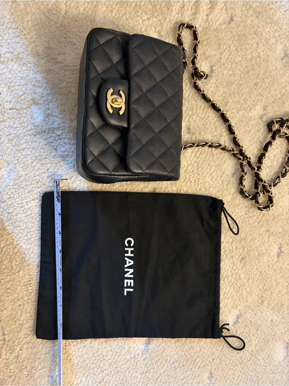 CHANEL Black Drawstring Dust Bag with White Logo